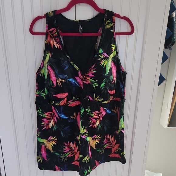 Torrid V Neck Tropical Racerback Active Fit Tankini Swim Top - Picture 6 of 8